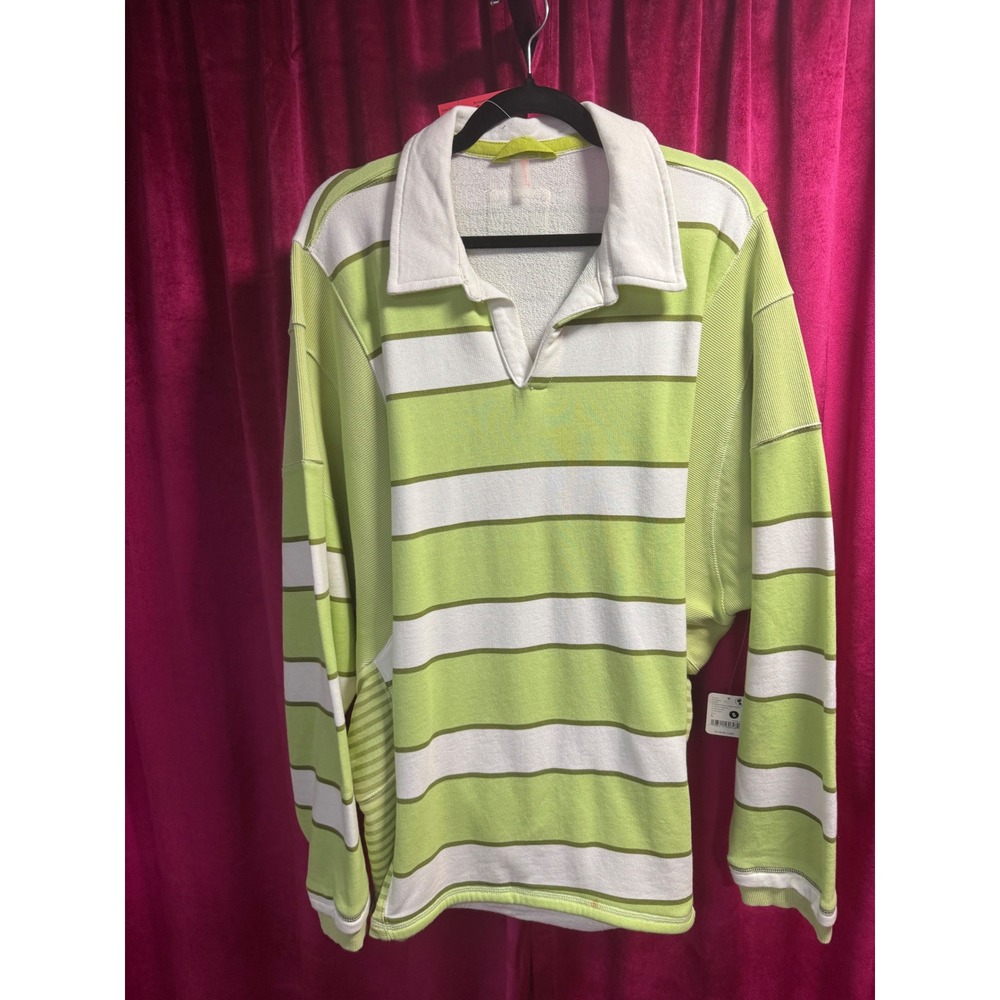 Free People Movement Work It Out Rugby Womens Large Green NWT Striped Pullover - Picture 3 of 5